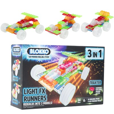 JAM Paper Blokko Kids Toy Playsets 3-in-1 Light FX Building Block Race Cars (150217DOM)