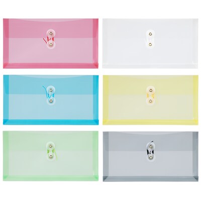 JAM Paper #10 Business Envelopes with Button & String Tie Closure, 5 1/4" x 10", Assorted Colors, 12/Pack (12438614)