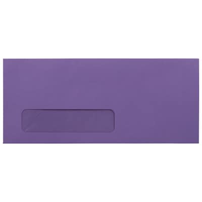 JAM Paper #10 Business Colored Window Envelopes, 4 1/8 x 9 1/2, Violet Recycled, 50/Pack (1536405I)