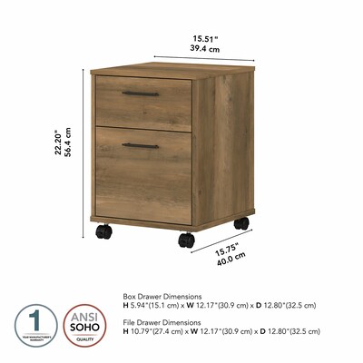 Bush Furniture Key West 2-Drawer Mobile Lateral File Cabinet, Letter/Legal Size, Reclaimed Pine (KWF116RCP-03)