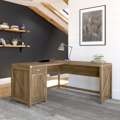 Bush Furniture Knoxville 60"W L Shaped Desk with Drawer and Storage Cabinet, Reclaimed Pine (CGD160RCP-03)