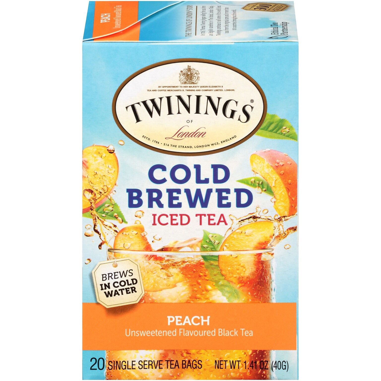 Twinings Cold Brewed Peach Tea Bags, 20/Box (F10055)