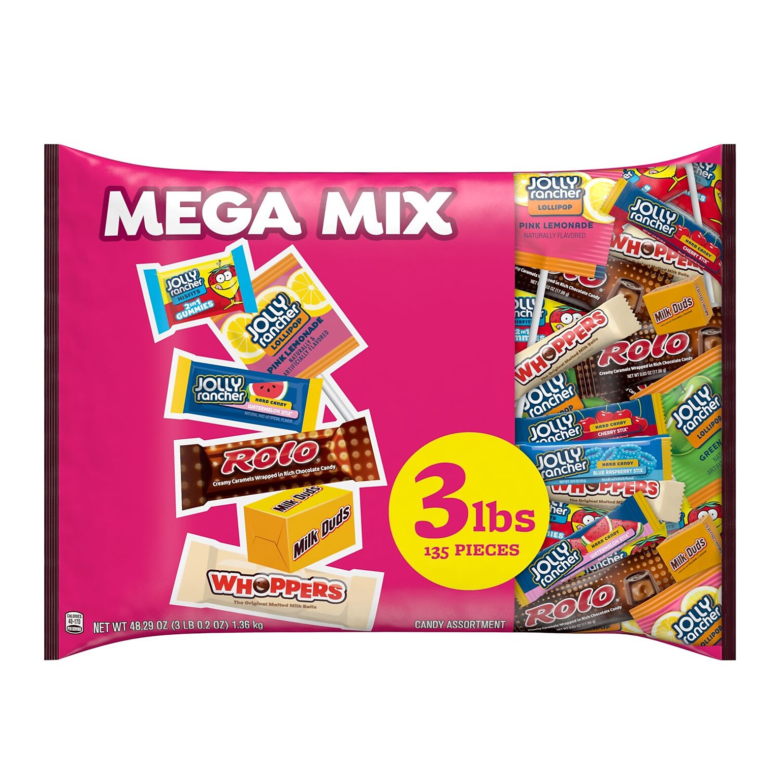 Hersheys Mega Mix Chocolate and Sweets Assortment Variety, 48.29 oz., 135 Pieces (HEC93958)