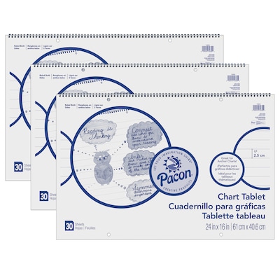 Pacon 1 Ruled Chart Tablet, Cursive Cover, 24 x 16, 30 Sheets Per Tablet, 3 Tablets (PAC74630-3)