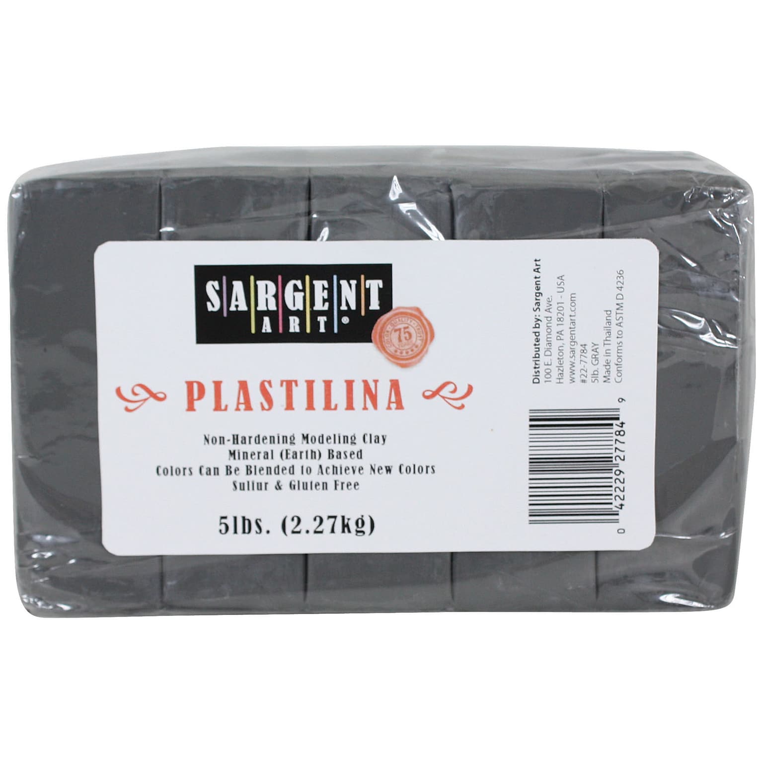 Sargent Art® Plastilina Non-Hardening Modeling Clay, Gray, 5 lbs. (SAR227784)