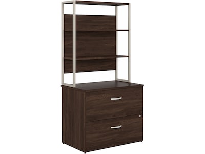 Bush Business Furniture Hybrid 2-Drawer Lateral File Cabinet with Shelves, Letter/Legal, Black Walnu