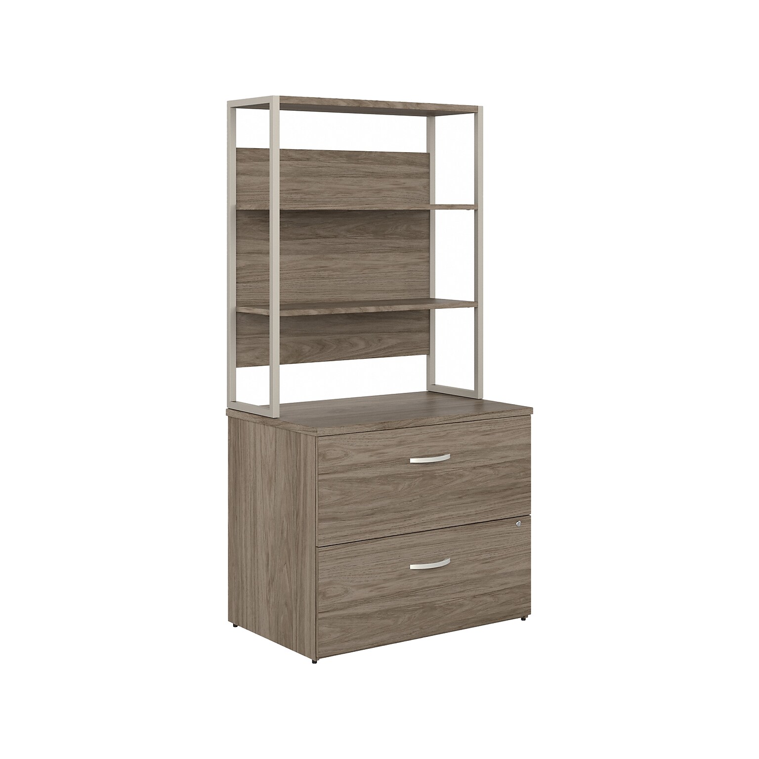 Bush Business Furniture Hybrid 2-Drawer Lateral File Cabinet with Shelves, Letter/Legal, Modern Hickory, 36 (HYB018MHSU)