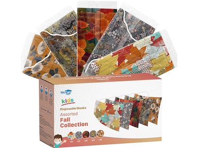 WeCare Disposable Face Masks, 3-Ply, Kids, Assorted Fall Designs, 50/Box (WMN100115)