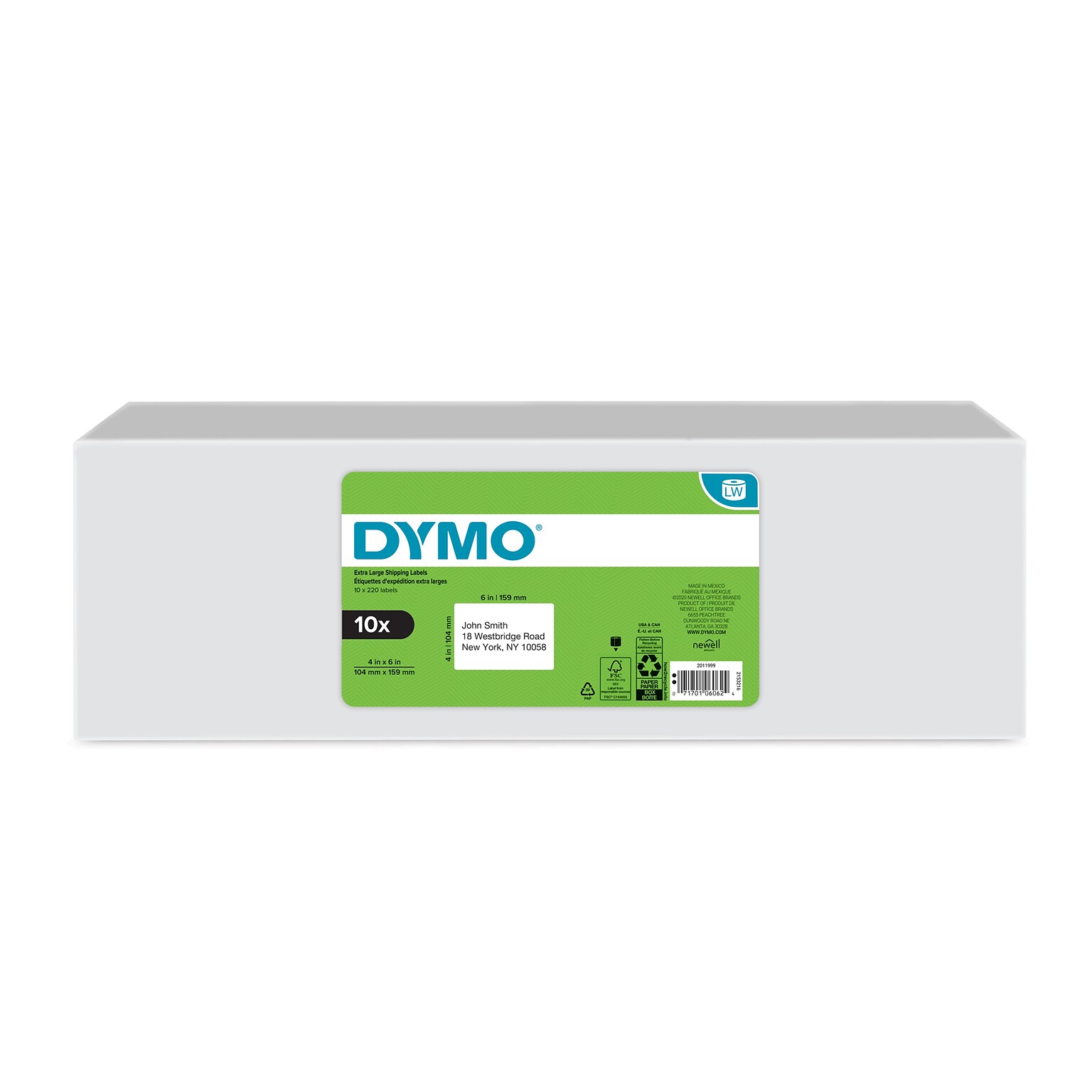 DYMO LabelWriter 2011999 Extra Large Shipping Labels, 4 x 6, Black on White, 220 Labels/Roll, 10 Rolls/Pack (2011999)