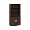 Bush Business Furniture Hybrid 73H 5-Shelf Bookcase with Doors, Black Walnut Laminated Wood (HYB024