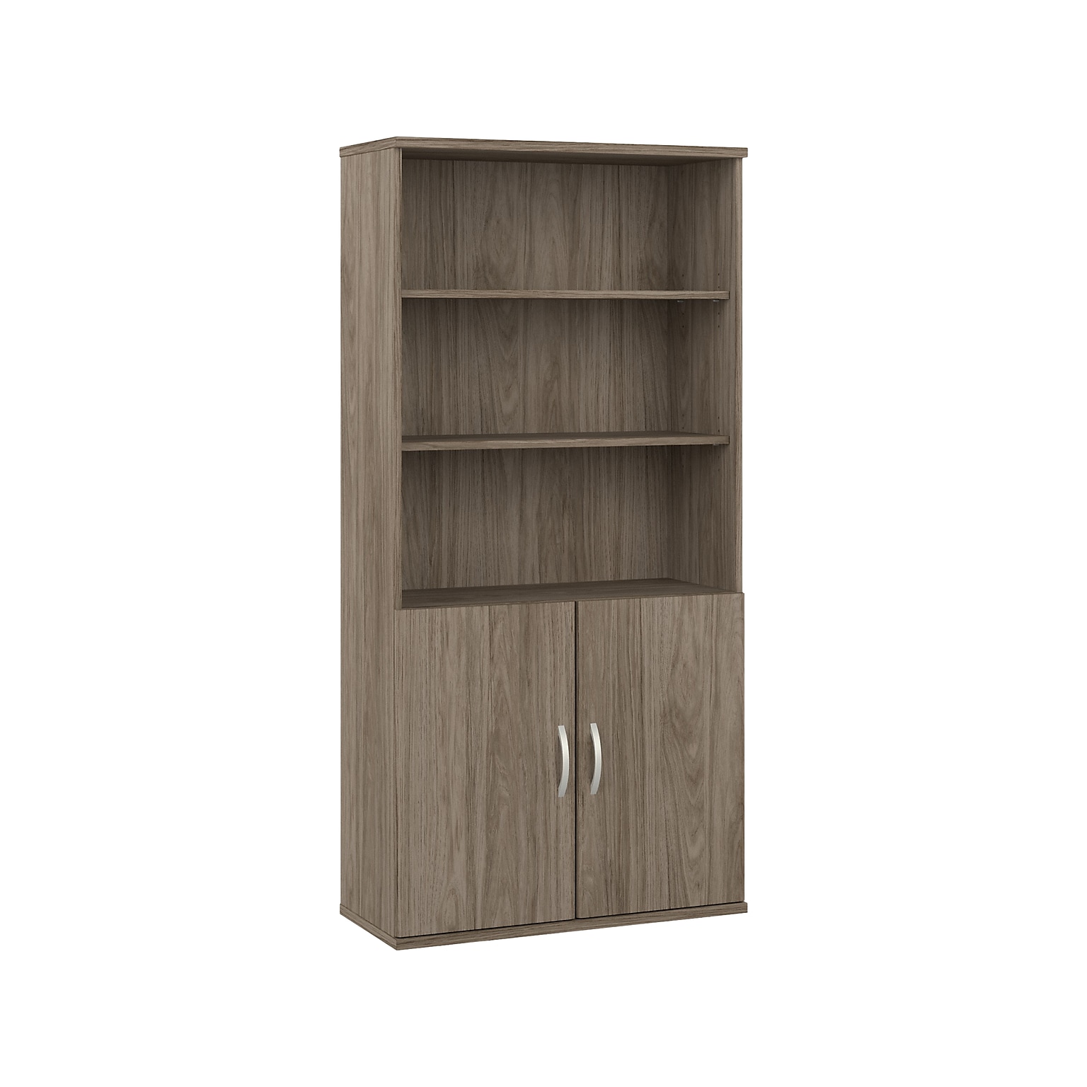 Bush Business Furniture Hybrid 73H 5-Shelf Bookcase with Doors, Modern Hickory Laminated Wood (HYB024MH)