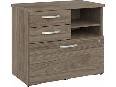 Bush Business Furniture Hybrid 26 Office Storage Cabinet with Drawers and 2 Shelves, Modern Hickory