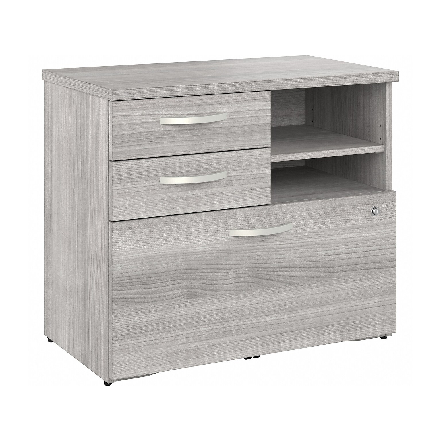 Bush Business Furniture Hybrid 26 Office Storage Cabinet with Drawers and 2 Shelves, Platinum Gray (HYF130PGSU-Z)