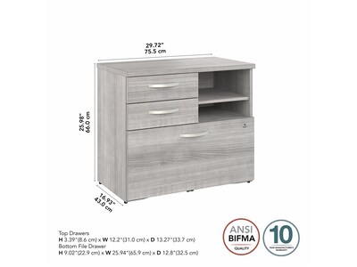 Bush Business Furniture Hybrid 26" Office Storage Cabinet with Drawers and 2 Shelves, Platinum Gray (HYF130PGSU-Z)