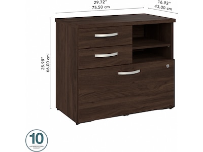 Bush Business Furniture Hybrid 26" Office Storage Cabinet with Drawers and 2 Shelves, Black Walnut (HYF130BWSU-Z)