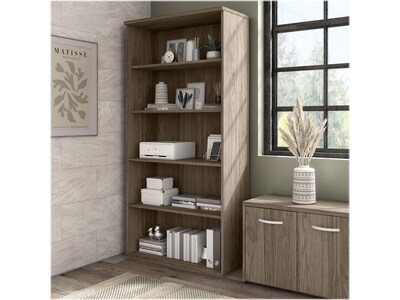 Bush Business Furniture Hybrid 73H 5-Shelf Bookcase with Adjustable Shelves, Modern Hickory Laminat