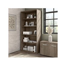 Bush Business Furniture Hybrid 73H 5-Shelf Bookcase with Adjustable Shelves, Modern Hickory Laminat