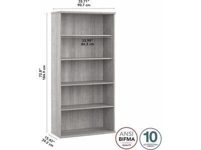 Bush Business Furniture Hybrid 73"H 5-Shelf Bookcase with Adjustable Shelves, Platinum Gray Laminated Wood (HYB136PG-Z)