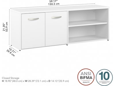 Bush Business Furniture Hybrid 21" Low Storage Cabinet with Doors and 6 Shelves, White (HYS160WH-Z)