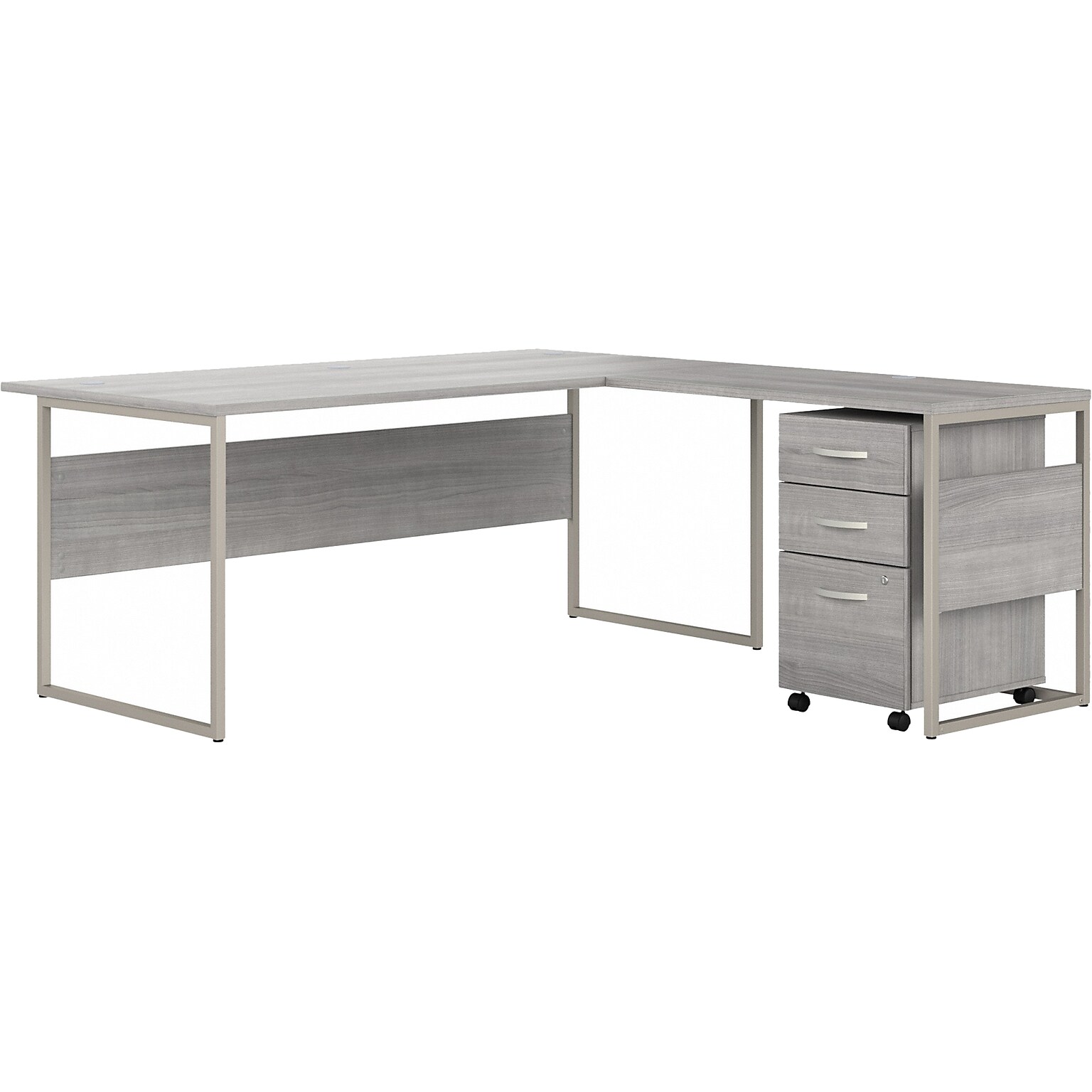 Bush Business Furniture Hybrid 72W L Shaped Table Desk with 3 Drawer Mobile File Cabinet, Platinum Gray (HYB010PGSU)