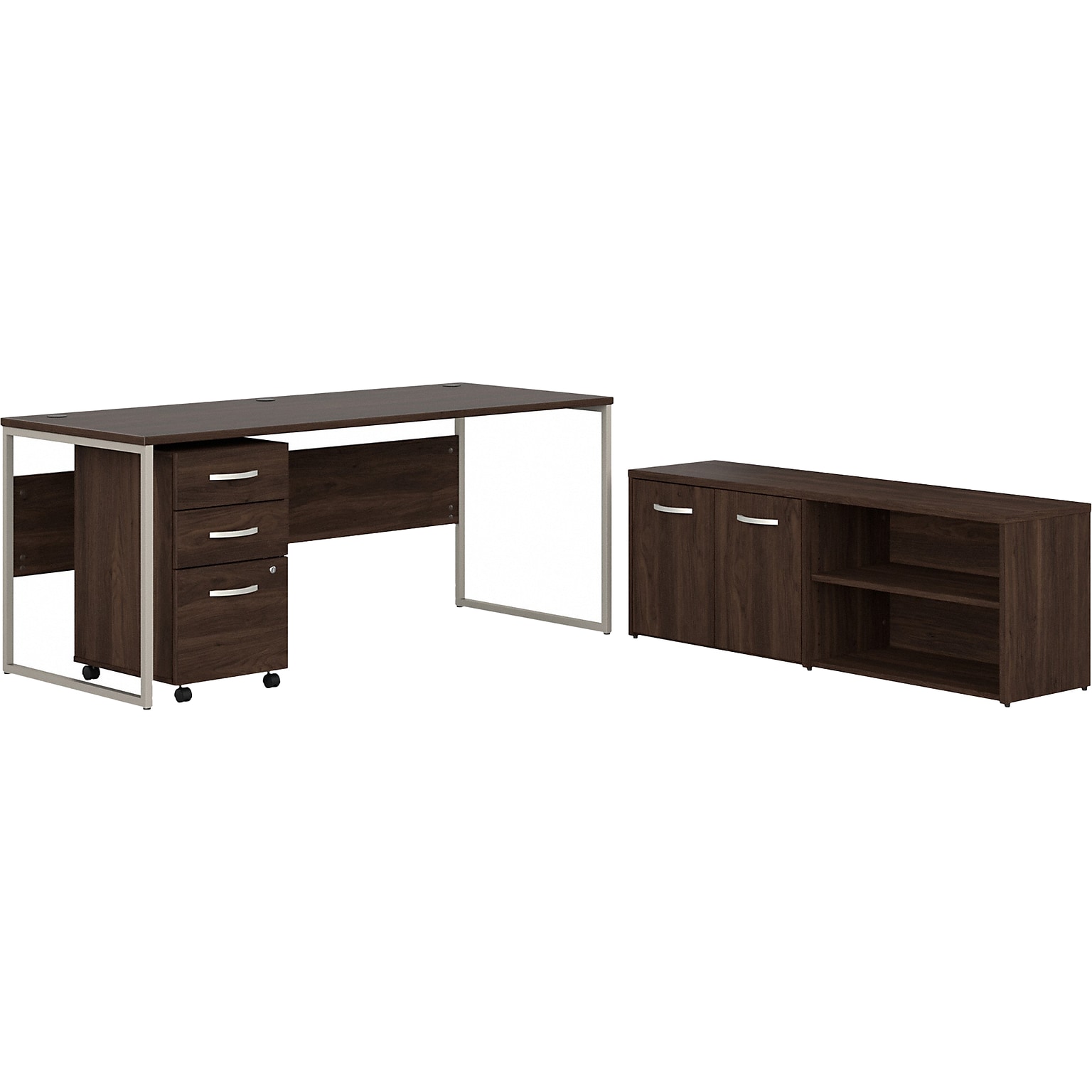Bush Business Furniture Hybrid 72W Computer Table Desk with Storage and Mobile File Cabinet, Black Walnut (HYB014BWSU)