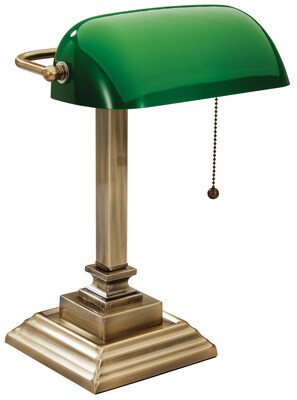 V-Light LED Banker's Desk Lamp, 15", Green/Antique Brass (SVCA150402GR)
