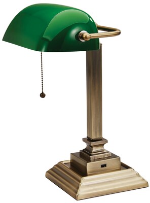 V-Light LED Banker's Desk Lamp, 15", Green/Antique Brass (SVCA150402GR)