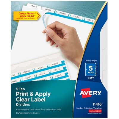 Avery Index Maker Paper Dividers with Print & Apply Label Sheets, 5 Tabs, White (11416)