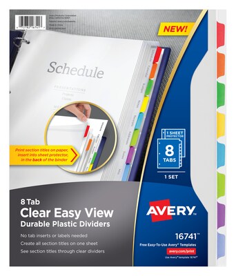 Avery Clear Easy View Plastic Dividers, 8 Tabs, Multicolor (16741)