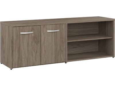 Bush Business Furniture Hybrid 21 Low Storage Cabinet with Doors and Shelves, Modern Hickory (HYS16