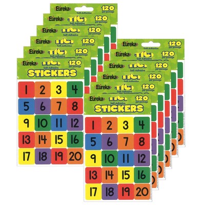 Eureka® Numbers (1-20) Theme Stickers, 120/Pack, 12 Packs (EU-655990-12)