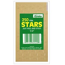 Eureka Presto-Stick Foil Star Stickers, 1/2, Gold, 250/Pack, 12 Packs (EU-82422-12)