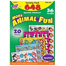 TREND Animal Fun Sparkle Stickers Variety Pack, 648 Per Pack, 2 Packs (T-63910-2)