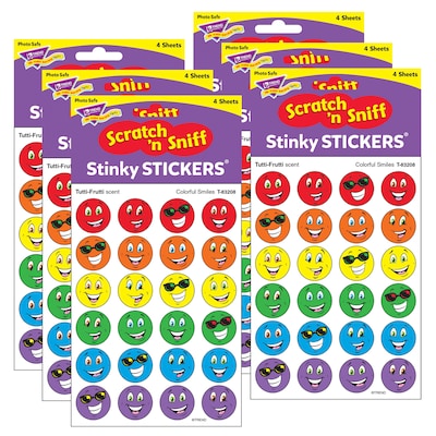 TREND Colorful Smiles/Tutti-Frutti Stinky Stickers, 96 Per Pack, 6 Packs (T-83208-6)