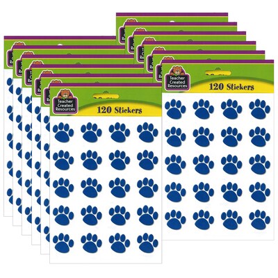 Teacher Created Resources® 1 Square Blue Paw Prints Stickers, 120/Pack, 12 Packs (TCR5747-12)