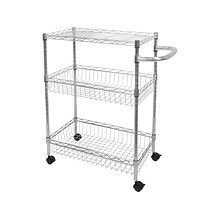 Mount-It! 3-Shelf Metal Mobile Utility Cart with Lockable Wheels, Silver (MI-7860)