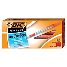 BIC Round Stic Grip Xtra Comfort Ballpoint Pens, Medium Point, Red Ink, Dozen (13889)