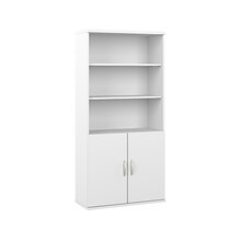 Bush Business Furniture Hybrid 73H 5-Shelf Bookcase with Doors, White Laminated Wood (HYB024WH)