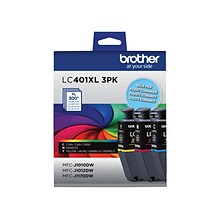 Brother LC401 Cyan/Magenta/Yellow High Yield Ink Cartridges, 3/Pack (LC401XL3PKS)