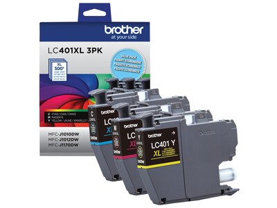 Brother LC401 Cyan/Magenta/Yellow High Yield Ink Cartridges, 3/Pack (LC401XL3PKS)