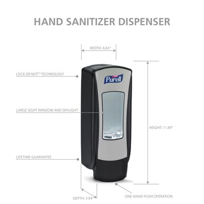 PURELL ADX 12 Wall Mounted Hand Sanitizer Dispenser, Black/Brushed Chrome (8828-06)
