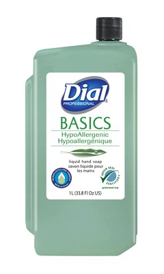 Dial Basics HypoAllergenic Liquid Hand Soap, 1L Refill Bottle, 8/Carton (33821)