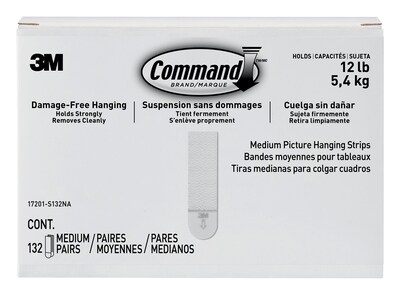 Command® Medium Picture Hanging Strips, White, 132 Sets/Pack (17201-S132NA)