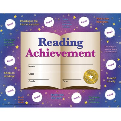 Hayes Publishing Reading Achievement Certificates and Reward Seals, 8.5 x 11, 30 Certificates Per
