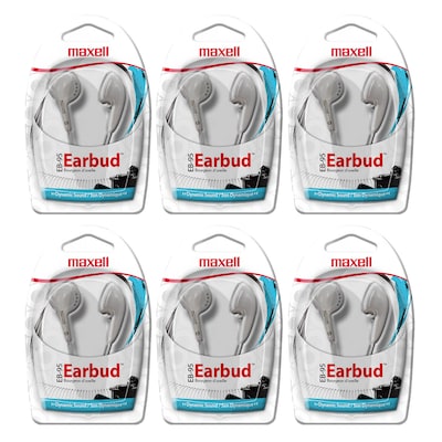 Maxell Budget Stereo Earbuds, White, Pack of 6 (MAX190599-6)