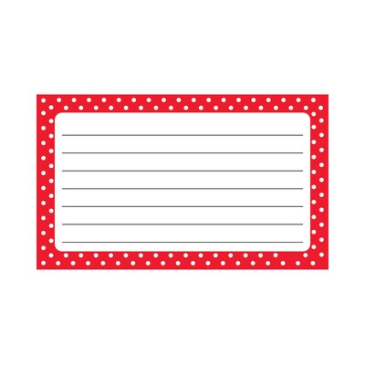 TREND 3 x 5 Index Cards, Ruled, Red Polka Dots, 75/Pack, 6 Packs/Bundle (T-75302-6)