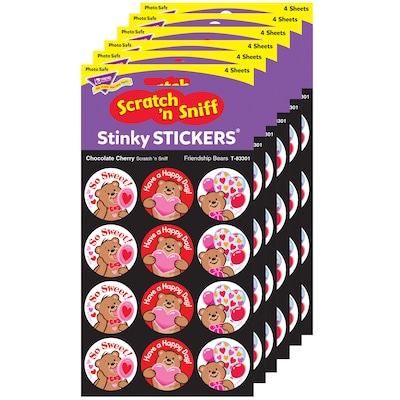 TREND Friendship Bears/Chocolate Cherry Stinky Stickers, 48/Pack, 6 Packs (T-83301-6)