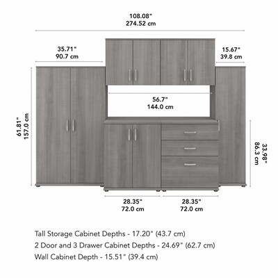 Bush Business Furniture Universal 62" 6-Piece Modular Storage Set with 14 Shelves, Platinum Gray (UNS002PG)