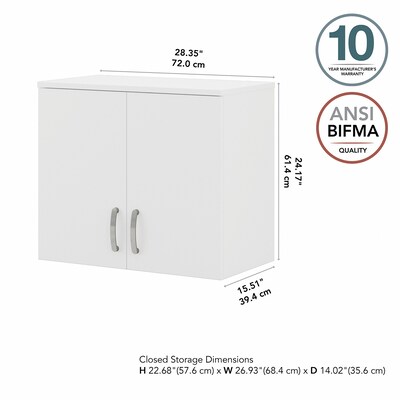 Bush Business Furniture Universal 24" Wall Cabinet with Doors and 2 Shelves, White (UNS428WH)