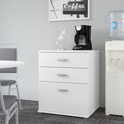 Bush Business Furniture Universal 34" Floor Storage Cabinet with 3 Drawers, White (UNS328WH)